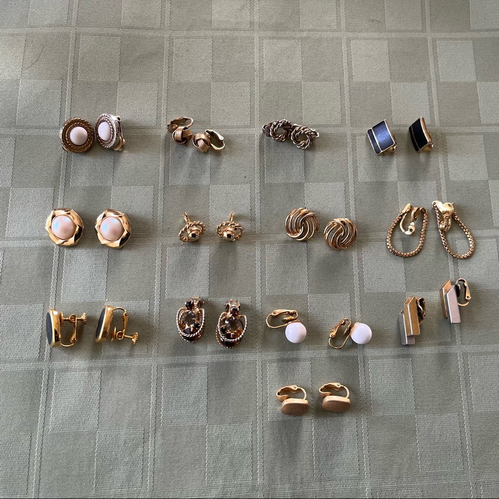 Vintage Gold Tone Clip on Earring Bundle 13 pair
